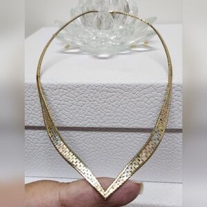 Italian 925 Silver Textured Brick Link Tricolor Collar Necklave VINTAGE